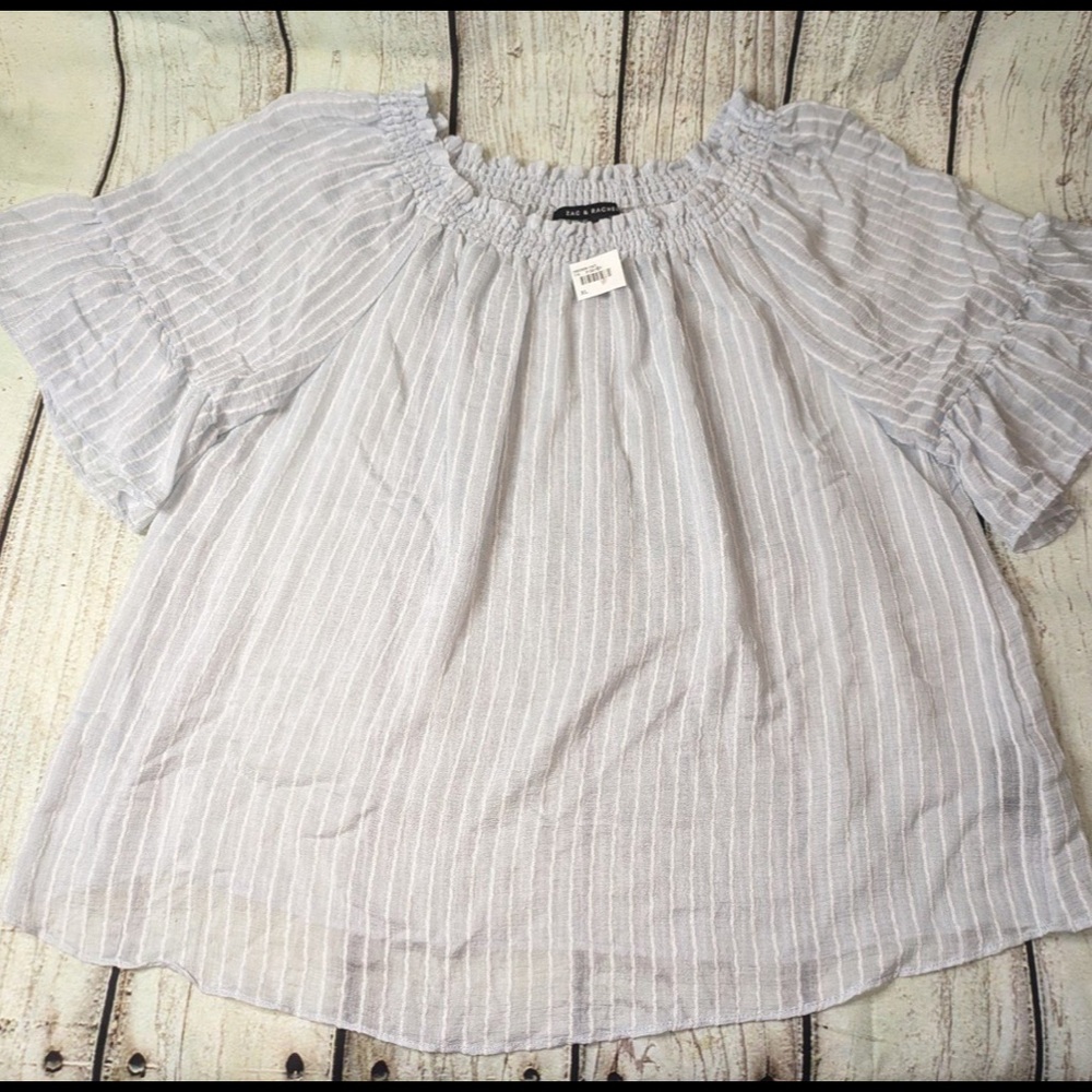 Zac & Rachel Light Gray Striped Off-Shoulder Blouse